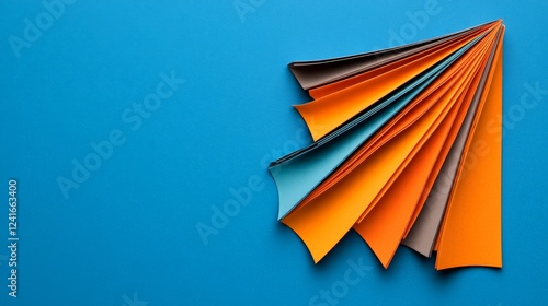 Wallpaper Mural Abstract Color Fan: A captivating abstract design featuring a vibrant color fan arranged in a dynamic shape, forming a playful and geometric composition against a crisp blue background.   Torontodigital.ca