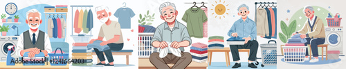 vector of an elderly person folding clothes
