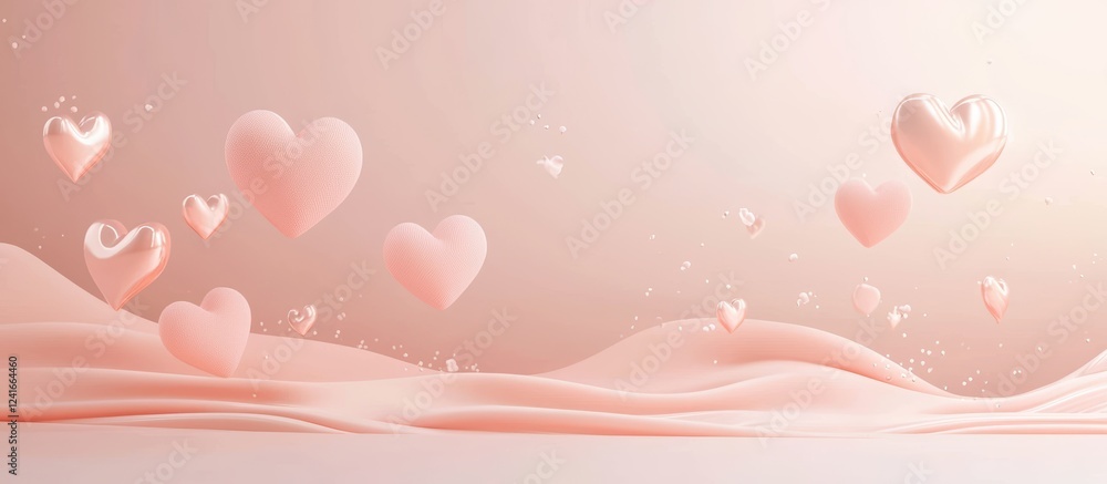 Ultra-modern mockup background with space for text for Saint Valentines Day and 8 March International Womens Day, pastel peach and cream aesthetic with soft-focus lighting and floating hearts Ultra-modern mockup background with space for text for Saint Valentines Day and 8 March International Womens Day, pastel peach and cream aesthetic with soft-focus lighting and floating hearts
