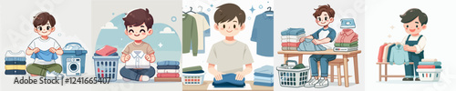 vector of a person folding clothes