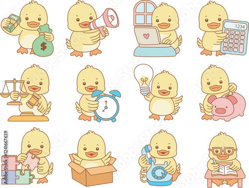Cute Duck vector icon. Funny baby Duck animal series stock illustration. life of fluffy Duck designs.
