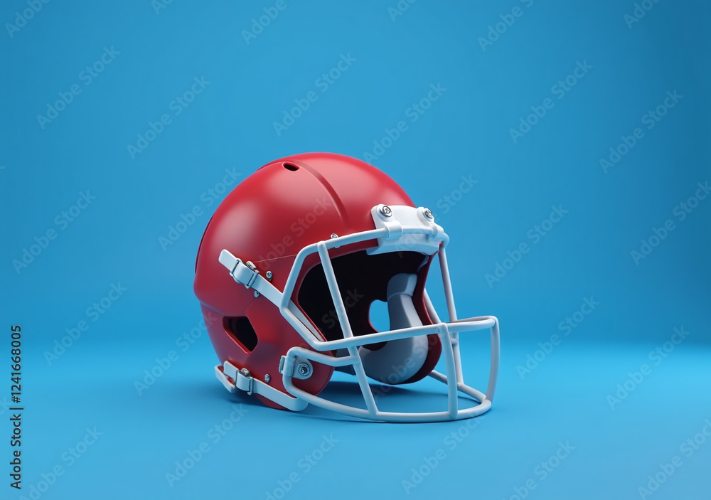 Fototapeta premium blue background red football helmet standing upright perfectly centered