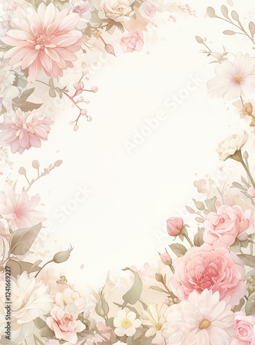 Elegant floral arrangement with pink, purple, and cream roses, dahlia flowers, and eucalyptus leaves in watercolor style