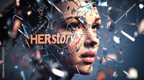 Shattered Glass Ceiling Concept with Herstory Theme