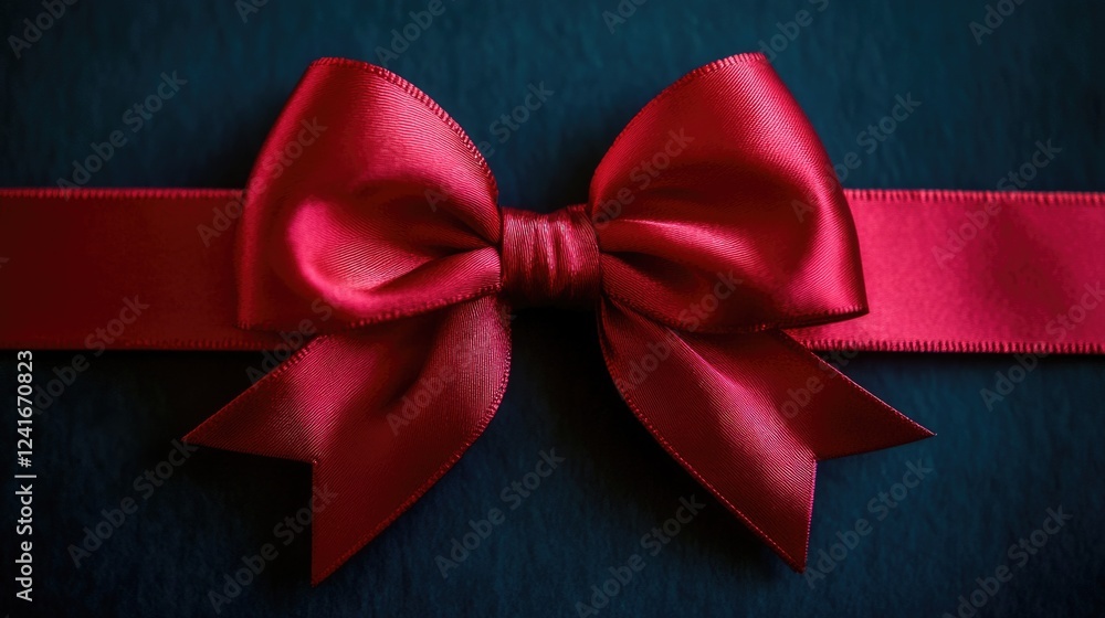 A vibrant red bow placed on a calm blue background A vibrant red bow placed on a calm blue background