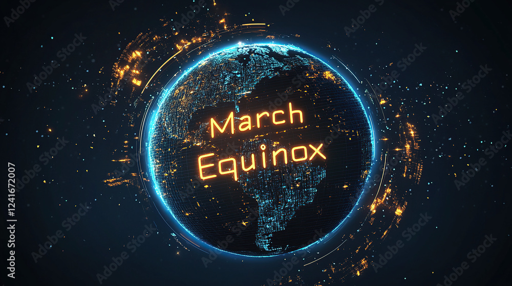 Naklejka premium Digital Earth with March Equinox Theme