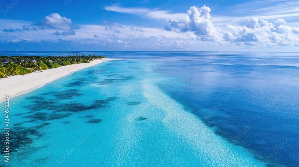 Obraz premium Aerial View of Tropical Island Paradise: Turquoise Waters and White Sandy Beach