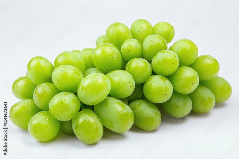 Fresh green grapes arranged on a clean white surface Fresh green grapes arranged on a clean white surface