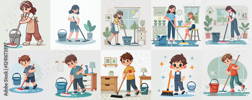 vector of a person mopping the floor