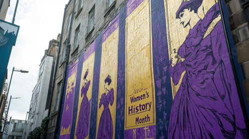 Women's History Month Suffragette Mural in Purple and Gold photo