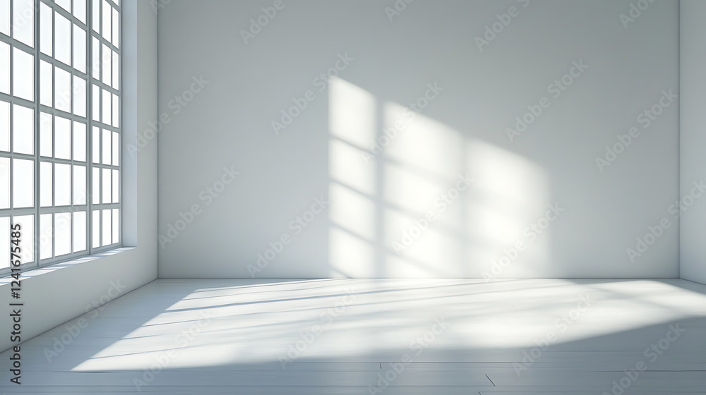 Fototapeta premium A large, empty room with a window and a white wall