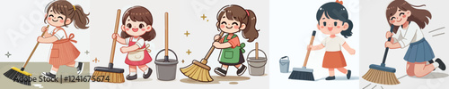 vector of a child cleaning the floor