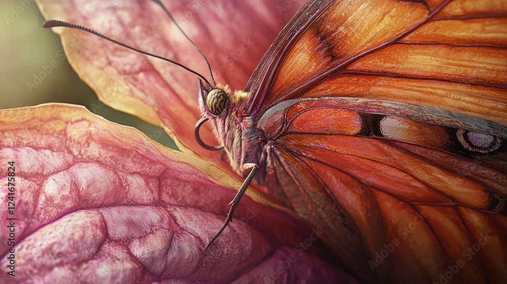 Obraz premium Majestic Butterfly on a Delicate Blossom, A Close-Up Masterpiece