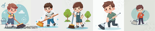 vector of a child cleaning the floor
