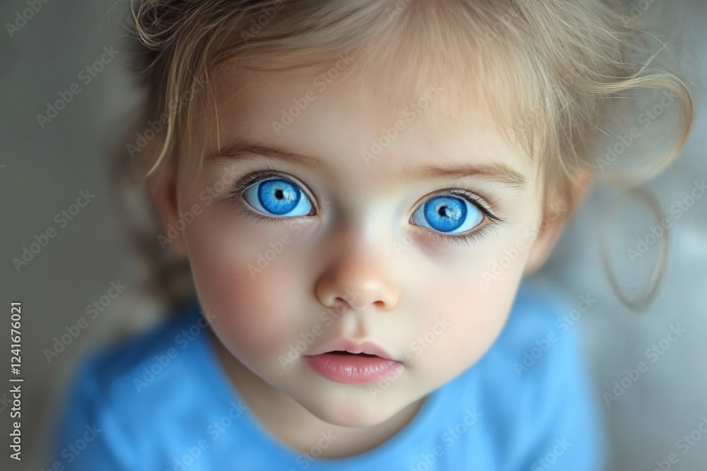 Captivating gaze of a child with bright blue eyes indoors in soft natural light Captivating gaze of a child with bright blue eyes indoors in soft natural light