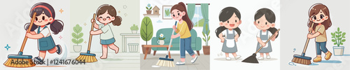 vector of a child cleaning the floor