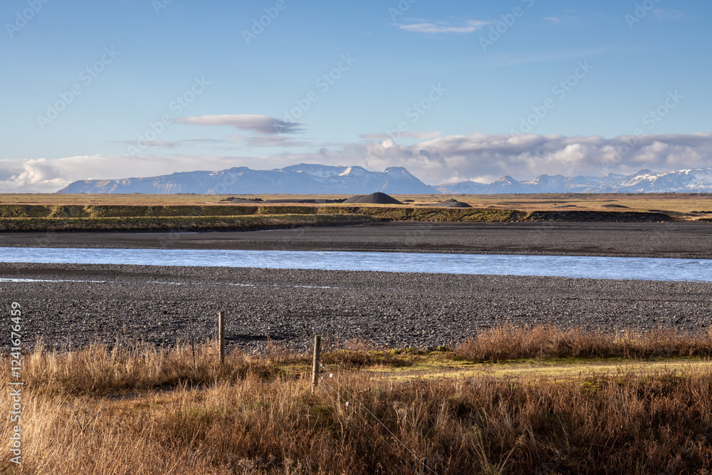 Obraz premium Landscape with a river, Kudafljot, Iceland