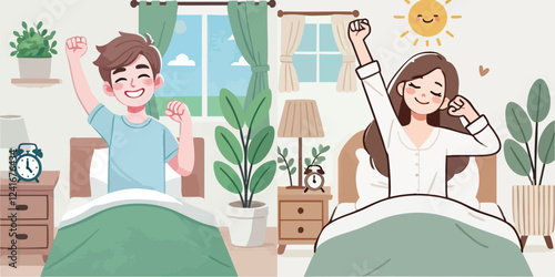 vector of a person waking up while stretching his arms