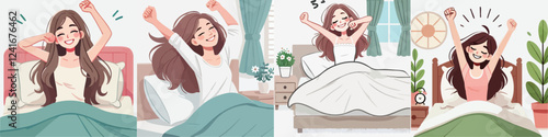 vector of a person waking up while stretching his arms