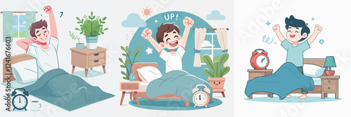vector of a person waking up while stretching his arms