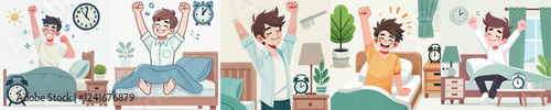 vector of a person waking up while stretching his arms
