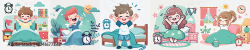 vector of a child waking up while stretching his arms