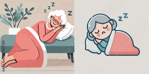 vector of an elderly person sleeping soundly