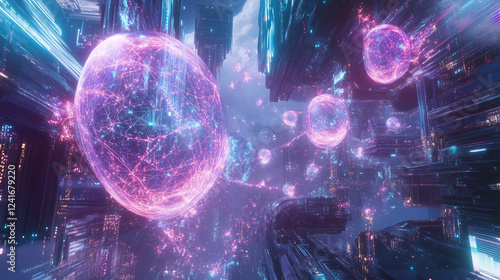 Abstract AI-inspired artwork featuring glowing interconnected nodes