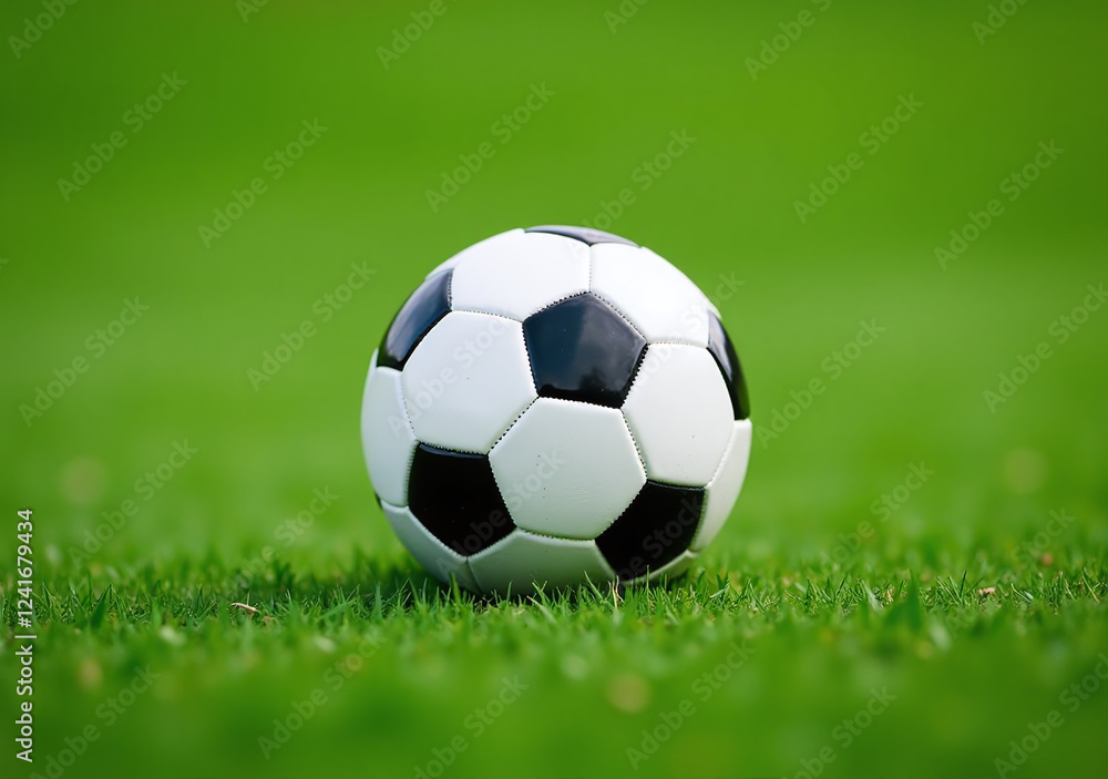 Obraz premium football ball sits alone green grass surrounded nothing open