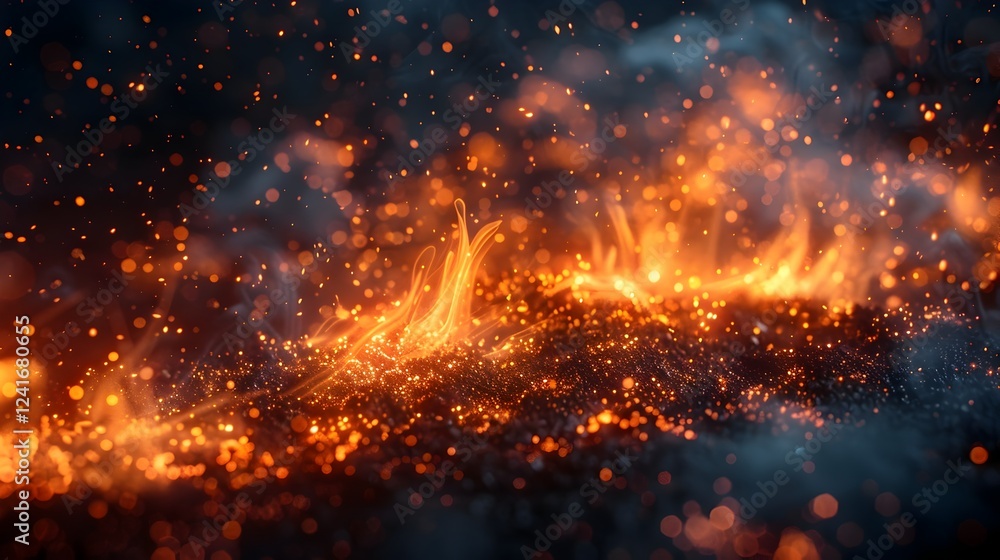 Scattered Flames Bursting with Fiery Intensity on Dramatic Black Background Scattered Flames Bursting with Fiery Intensity on Dramatic Black Background