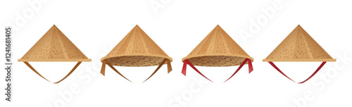 Hat bamboo. Hat farmer asian straw cap Traditional vietnamese. Flat Vector