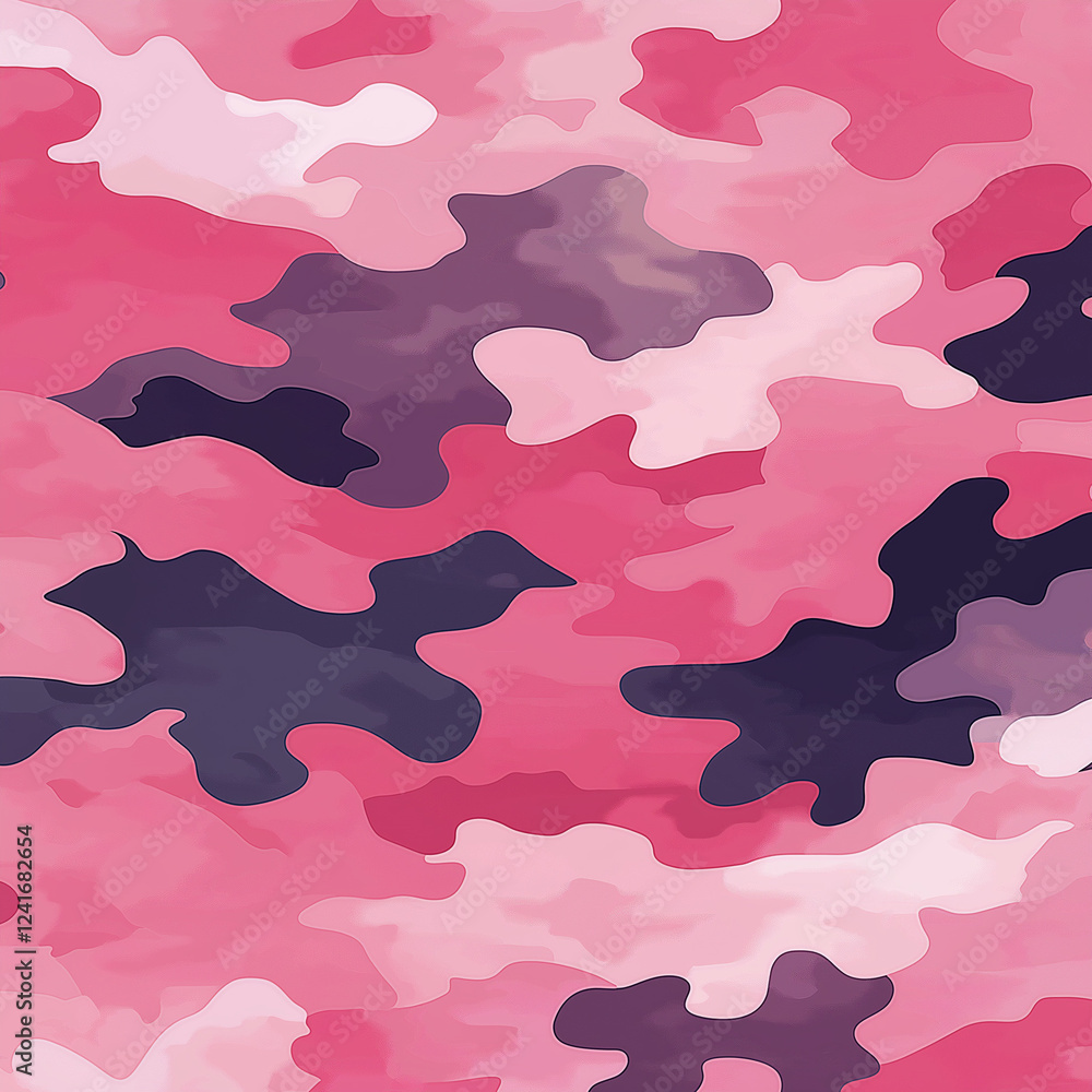 Pink camouflage pattern, seamless background, vector illustration, flat design, no shadows, no gradients, low detail, simple lines, no textures Pink camouflage pattern, seamless background, vector illustration, flat design, no shadows, no gradients, low detail, simple lines, no textures