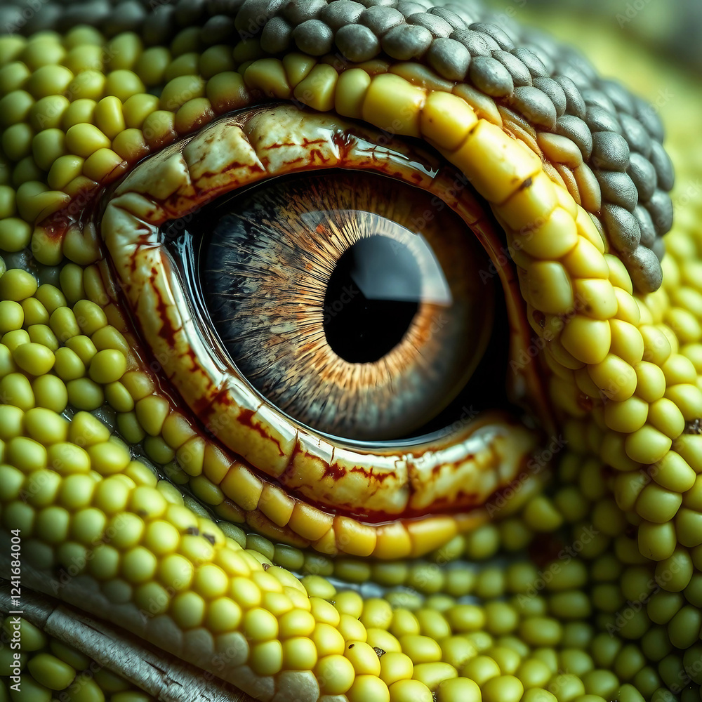 Fototapeta premium Reptile eye. Close-up detailed reptile eye. Selective soft focus