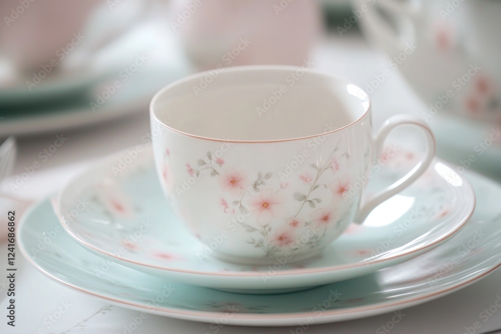 A close-up shot of a tea cup and saucer A close-up shot of a tea cup and saucer