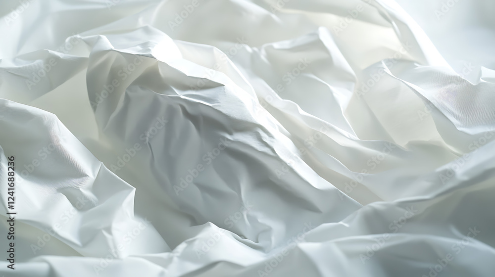 Fototapeta premium A detailed macro shot of a crumpled white sheet of paper whose folds artfully form a faint human profile, illuminated by the directional light of a desk lamp.
