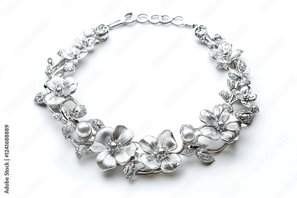 Obraz premium Silver necklace isolated on white background