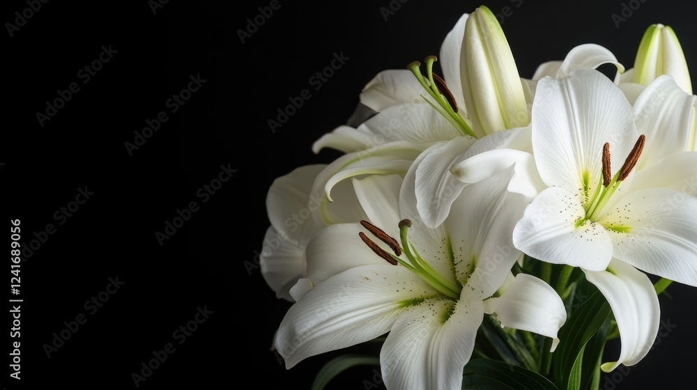 Fototapeta premium A vase filled with white flowers sits on a table, perfect for decorating or as a still life composition