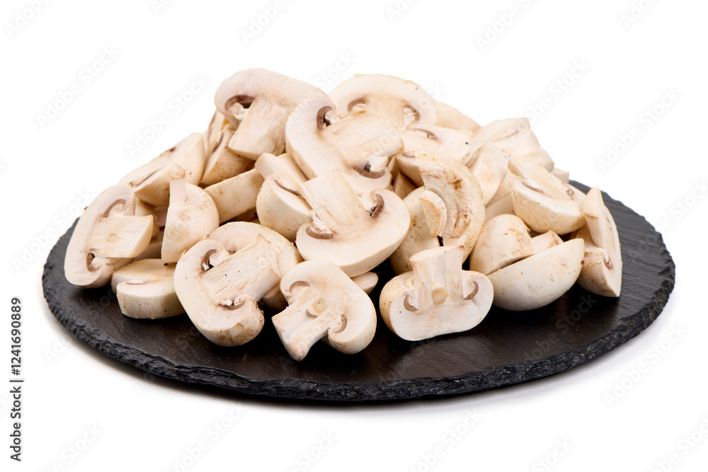 Champignons, close-up, isolated on white background. Champignons, close-up, isolated on white background.