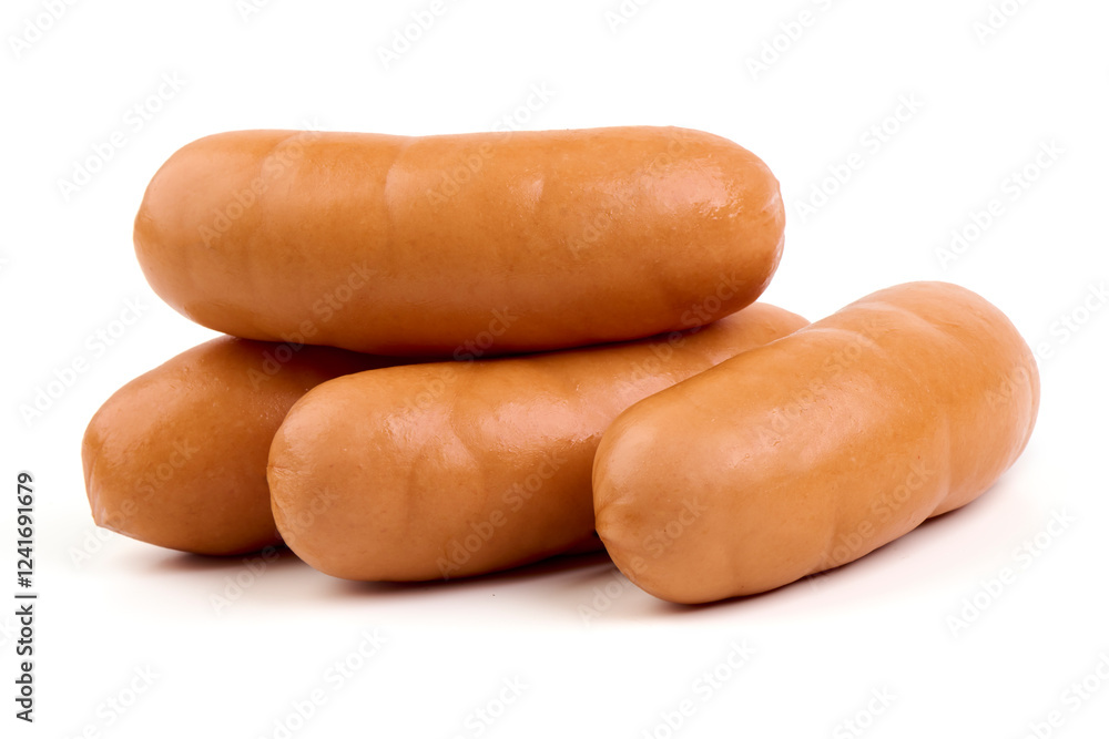 Boiled sausage, close-up, isolated on a white background. Boiled sausage, close-up, isolated on a white background.
