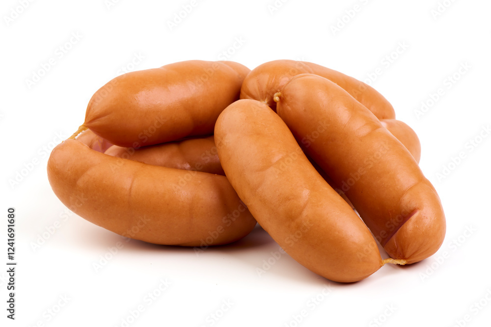 Heap of cooked sausages, close-up, isolated on white background. Heap of cooked sausages, close-up, isolated on white background.