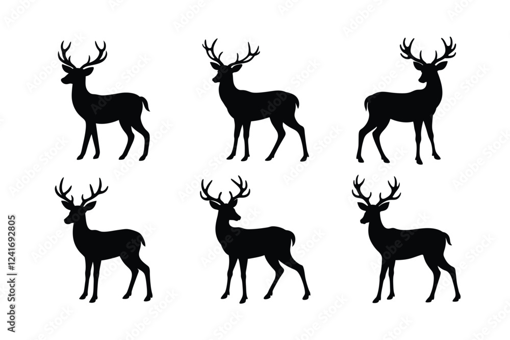 set of deer vector silhouette on white background set of deer vector silhouette on white background