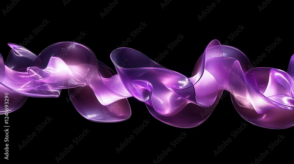 Obraz premium Abstract Flowing Purple Ribbon on Black Background for Design Use