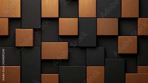 Copper and Black Cube Texture: An abstract image featuring a repeating pattern of copper and black cubes, creating a luxurious and modern geometric design.