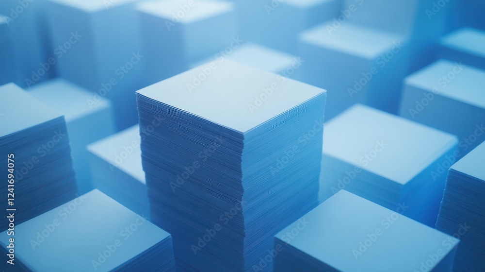 Abstract Stacked Paper Sheets in Soft Blue Gradient Lighting Abstract Stacked Paper Sheets in Soft Blue Gradient Lighting