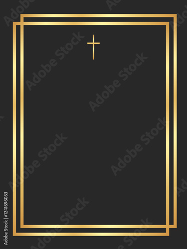 Funeral vector gold and black Empty card Funeral Invitation background with cross