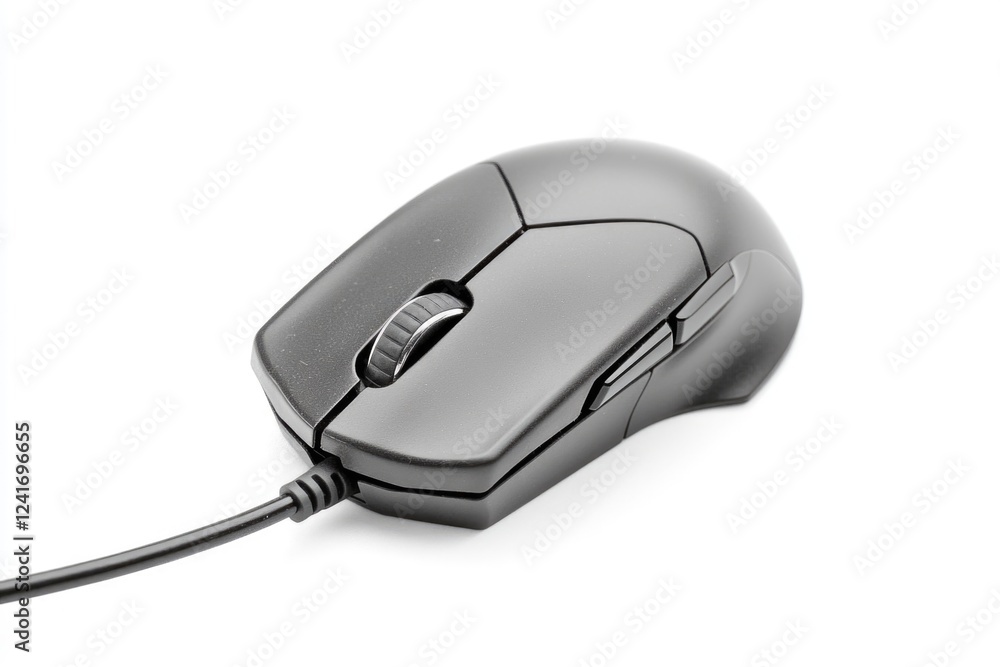 A black computer mouse sitting on a clean white surface, perfect for illustrations and designs A black computer mouse sitting on a clean white surface, perfect for illustrations and designs
