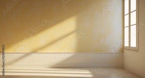 Warm Yellow Wall Soft Light Window Shadow Background photo