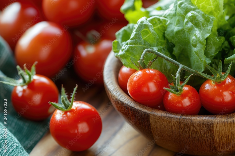 Fresh produce arrangement in a wooden bowl, ideal for food photography or still life compositions Fresh produce arrangement in a wooden bowl, ideal for food photography or still life compositions