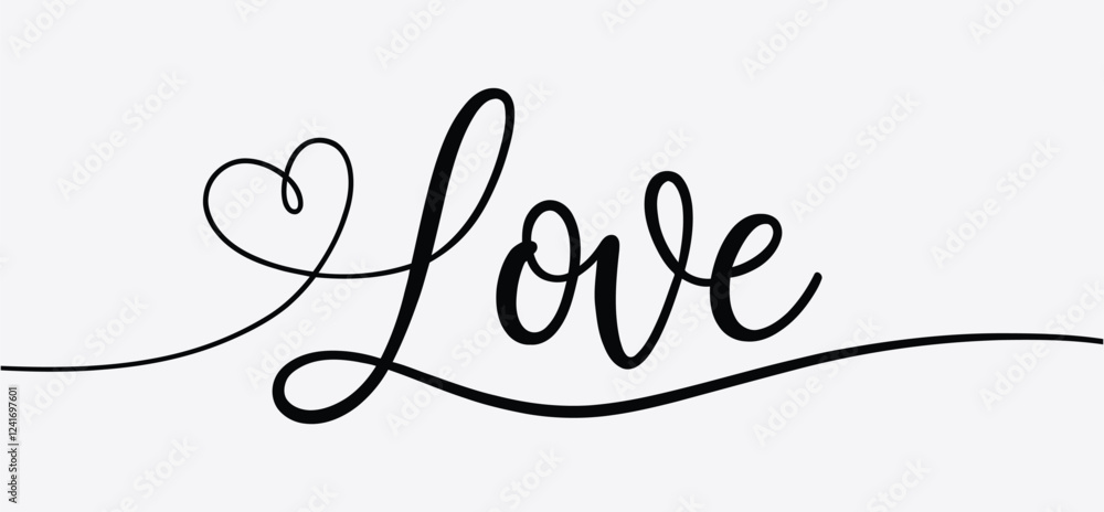 Love Calligraphy Vector with Heart Flourish | Romantic Handwritten Typography Love Calligraphy Vector with Heart Flourish | Romantic Handwritten Typography
