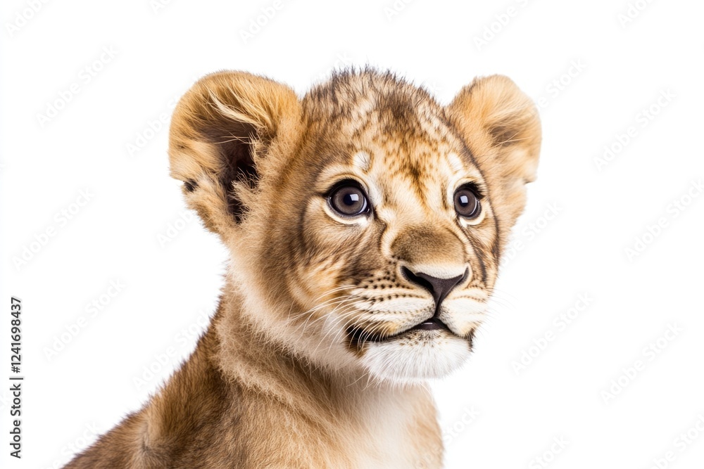 A young lion's face with whiskers and fur A young lion's face with whiskers and fur